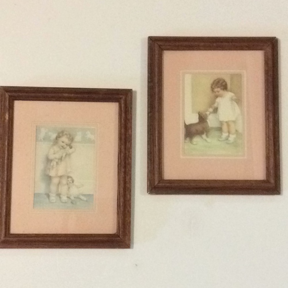 Vintage 1930 Bessie Pease Gutmann Framed Art “Love is Blind” “The Reward”
